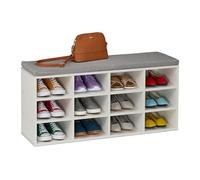 Relaxdays Banco Zapatero Asiento, Tapizado, 12 Estantes, 49,5x104x31 cm, Pasillo, Dormitorio, Descalzadora, Blanco/Gris, 20% Poliéster