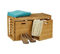 Relaxdays Banco Zapatero con 2 Cajas para Recibidor, Pasillo y Baño, Madera de Bambú, Marrón, 44,5 x 80 x 40 cm