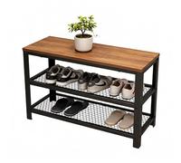 Relaxdays Banco Zapatero con 2 estantes, Rejilla, Asiento Efecto Madera, 45x73x30 cm, marrón/Negro