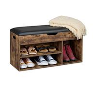 Relaxdays Banco Zapatero con Almacenaje, 3 Compartimentos para Zapatos, Baúl y Asiento, 46 x 80 x 30 cm, Marrón/Negro, Tablero de Fibras
