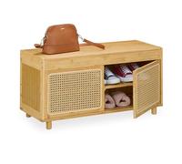 Relaxdays Banco Zapatero, con Almacenamiento, 2 Estantes, Bambú, Diseño de Ratán, 45 x 90 x 37 cm, Natural/Beige, Plástico