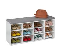 Relaxdays Banco Zapatero con Asiento, 12 Cajones, Tapizado, Pasillo o Entrada, Descalzadora, 48x104x30 cm, Blanco/Gris