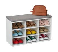 Relaxdays Banco Zapatero con Asiento, 9 Cajones, Tapizado, Pasillo o Entrada, Descalzadora, 48x78,5x30 cm, Blanco/Gris