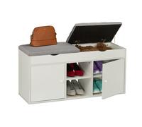 Relaxdays Banco Zapatero, 49,5x100x34 cm, Espacio Almacenamiento, Tapa Abatible Acolchada, Armario Zapatos, Blanco/Gris, 20% poliéster 80% Tablero de Fibra, 49.5 x 100 x 34 cm