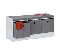 Relaxdays Banco zapatero con asiento y 3 cajones blanco,gris