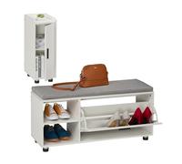 Relaxdays Banco Zapatero con Asiento y Armario, Banqueta de Pasillo, Dormitorio, Espacio Almacenaje, Blanco/Gris, 30% poliéster 60% Tablero de Fibra 10% Hierro, 2-tlg. Set