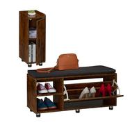 Relaxdays Banco Zapatero con Asiento y Armario, Banqueta para Pasillo, Dormitorio, Espacio Almacenaje, Negro, 30% poliéster 60% Tablero de Fibra 10% Hierro, 2-tlg. Set