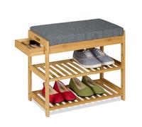 Relaxdays Banco zapatero con cojín y cajón marrón claro,gris