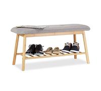 Relaxdays Banco Zapatero Moderno, Bambú, Gris-Beige, 44 x 90 x 34 cm