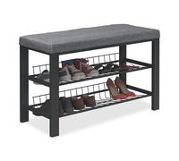 Relaxdays Banco Zapatero, Organizador Zapatos Recibidor, Acolchado, 2 Baldas, Tela, Metal, 5x82x33cm, Antracita/Negro, Tablero de Fibras, 50,5 x 82 x 33 cm