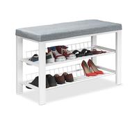 Relaxdays Banco Zapatero, Organizador Zapatos Recibidor, Acolchado, 2 Baldas, Tela, Metal, 50,5x82x33cm, Gris y Blanco