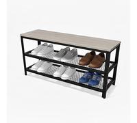 Relaxdays Banco Zapatero para 8 Pares, 2 estantes de Rejilla, Efecto Madera, 45x100x30 cm, marrón Claro/Negro