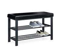 Relaxdays Banco Zapatero, Recibidor, Entrada, Vestidor, 6-8 Pares, Metal-Cuero Sintético, 2 Pisos, 49x81x31 cm, Negro