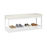 Relaxdays Banco Zapatero XXL, Metal-Piel sintética, Blanco, 49 x 115 x 40 cm, Gomaespuma