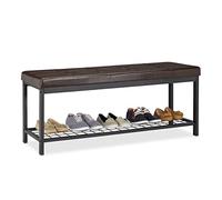 Relaxdays Banco Zapatero XXL, Metal-Piel sintética, Marrón, 49 x 115 x 40 cm, Gomaespuma