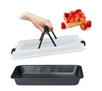 Relaxdays Bandeja de Horno con Tapa, Molde para Pastel, con Asas, 3 en 1, 40x33 cm, Negro y Gris