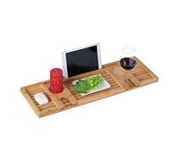 Relaxdays Bandeja Bañera Bambú, 73,5 cm Ancho, Tabla Baño con Soporte para Vasos y Tablets, Mesa Cama Desayuno, Natural