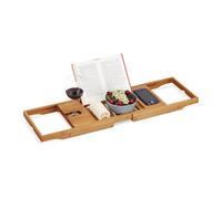 Relaxdays Bandeja Bañera Grande, Atril Libros, Soporte Tablet, Tabla Baño, Bambú, 1 Ud., Extensible 70-105 cm, Marrón