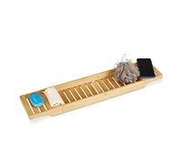 Relaxdays Bandeja Bañera, Tabla Baño, Organizador Rejilla, Soporte Elegante, Bambú, 1 Ud, 4,5 x 68,5 x 14,5 cm, Marrón