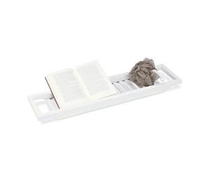 Relaxdays Bandeja Bañera, Tabla de Baño, Soporte, Estante, Balda, Repisa, Relax, Bambú, 1 Ud., 4 x 65 x 15 cm, Blanco