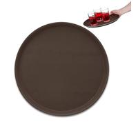 Relaxdays Bandeja Bar Redonda, 35 cm Ø, Tabla Servir con Borde, Superficie Antideslizante, Plato Camarero, Marrón