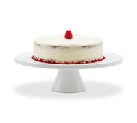 Relaxdays Bandeja blanca para tartas con pie blanco,oro
