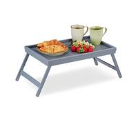 Relaxdays Bandeja Cama con Patas Plegables, Borde Elevado, Bambú, 4 x 50 x 31 cm, Gris, Tablero de Fibras, 22 x 63,5 x 31 cm