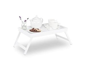 Relaxdays Bandeja Cama con Patas Plegables, Madera, Blanco, 22 x 64 x 31 cm