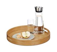 Relaxdays Bandeja Camarero Redonda con Asas y Reborde, DM y Bambú, Marrón, 5 x 38,5 x 38,5 cm, Caucho, 5 cm, 38.5 cm