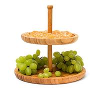 Relaxdays Bamboo Etagere Bandeja Circular de 2 Niveles, Bambú, Medidas: 24 x 25 x 25 cm, Peso: 0.9 Kg