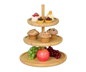 Relaxdays - Bandeja Circular de 3 Niveles, Bambú, Medidas: 37 x 30 x 30 cm, Peso: 1.8 Kg