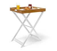 Relaxdays Bandeja con Patas, Bambú y Madera, Aprox. 72x60x40 cm, Mesita Auxiliar, Mesa Desayuno Cama, Plegable, Blanco