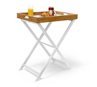 Relaxdays Bandeja con patas madera y bambú 72 cm blanco,marrón