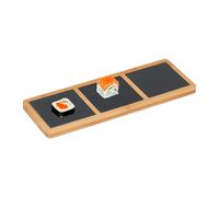 Relaxdays Placas Bandeja con Platos de Pizarra, para Servir Sushi, Quesos, Tabla de Bambú, 1,5 x 34 x 12 cm, Natural/Antracita