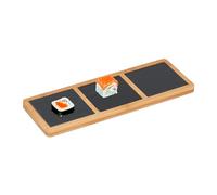 Relaxdays Bandeja con Platos de Pizarra, para Servir Sushi, Quesos, Tabla de Bambú, 1,5 x 34 x 12 cm, Natural/Antracita