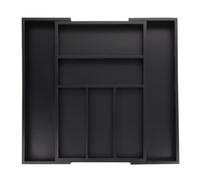 Relaxdays Bandeja Cubertero Extensible Cajón, Organizador 5-7 Compartimentos Bambú, Separador Cubiertos, 5x30,5-49x46 cm, Negro, Tablero de Fibras, 5 x 30.5 x 46 cm