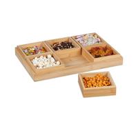 Relaxdays Bandeja de Aperitivos, con Plato para Servir, Bambú, 6 Cuencos, Patatas Fritas, Frutos Secos y Dulces, Natural