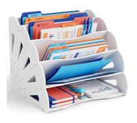 Relaxdays, bandeja de documentos A4, 5 compartimentos en tablero MDF, para escritorio y oficina, blanco