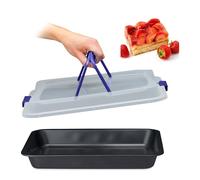 Relaxdays Bandeja de Horno con Tapa, Portatartas 3 en 1, 40,5x32,5cm, Molde Hornear, Cubierta Transporte, Negro/Azul, Acero