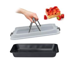 Relaxdays Bandeja de Horno con Tapa, Portatartas 3 en 1, 40,5x32,5cm, Molde Hornear, Cubierta Transporte, Gris