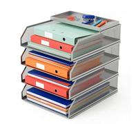 Relaxdays Bandeja de metal para cartas, A4, 4 compartimentos, 31 x 25 x 32 cm, organizador de escritorio, estantes de oficina, color plateado