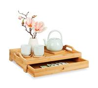 relaxdays Bandeja Desayuno de Bambú, para Servir en la Cama, con Cajón y Asas, Rectangular, 10 x 43 x 31 cm, Marrón