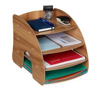 Relaxdays Bandeja documentos 4 niveles escalonado marrón oscuro