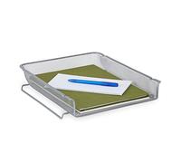 Relaxdays Bandeja Documentos A4 Vertical, Apilable, Malla Metal, Cesto Cartas, 6,5 x 28,5 x 34 cm, Escritorio, Plateado