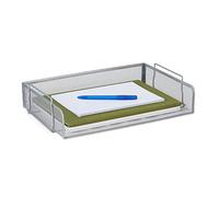 Relaxdays Bandeja Documentos Formato Horizontal, Apilable, Cesto Cartas Malla Metal, 8,5 x 36 x 25 cm, DIN A4, Plateado