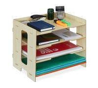 Relaxdays Cartas Bandeja Documentos MDF, Organizador Oficina, Papel A4, 3 Compartimentos, Color Natural, Tablero de Fibras, 27 x 32,5 x 25 cm Aprox