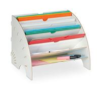 Relaxdays Bandeja Documentos MDF 6 Compartimentos, A4, 27 x 34 x 27 cm, Oficina y Escuela, Organizador, Blanco