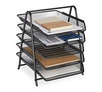 Relaxdays Bandeja Documentos Rejilla Metálica, 5 Baldas, Cesto Cartas, 37,5 x 30 x 35,5 cm, Sistema Archivo A4, Negro