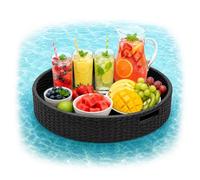 Relaxdays Bandeja Flotante 2 en 1 para Bebidas y Snacks, Negra | aprox. 20 x 60 cm, ratán insumergible