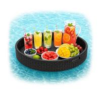 Relaxdays Bandeja Flotante 2 en 1 para Piscina, Bebidas & Aperitivos, Aprox. 20 x 80 cm, ratán, insumergible, Negro